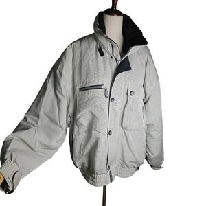 Retro Obermeyer Winter White Ski Jacket with Black Trim Tons of Pockets Mens XL